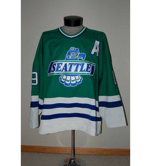 Custom WHL Seattle Thunderbirds 1993 94 Chris Wells Road Hockey Jersey Green